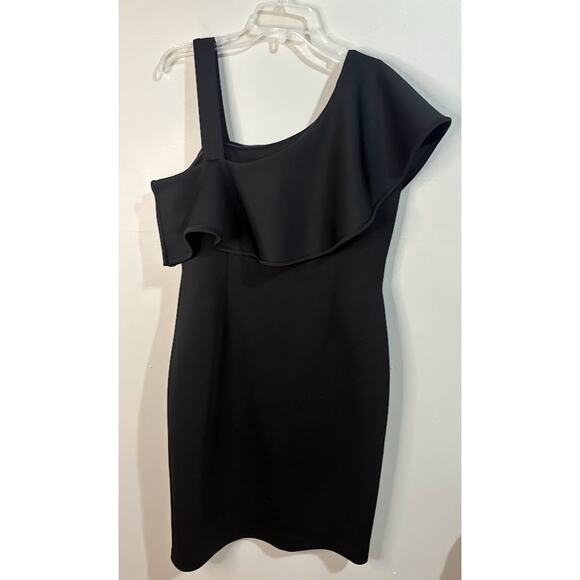 Calvin Klein Little Black Dress One Shoulder Ruffle Size 14 - Picture 6 of 8